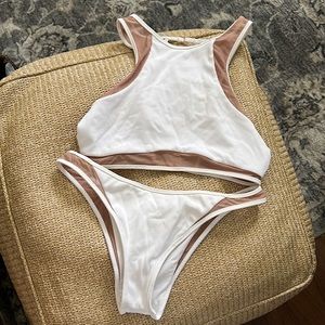 Tori Praver Swimwear Bikini Set with Mesh Detailing Size Medium top and Bottom